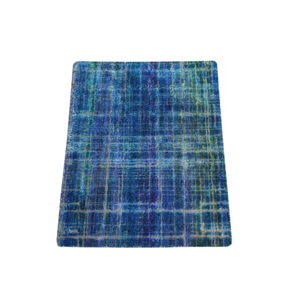 1'6"x2' Galaxy Blue, Pure Sari Silk, Sample, Strike Off, Hand Knotted, Mat, Oriental Rug HR78444