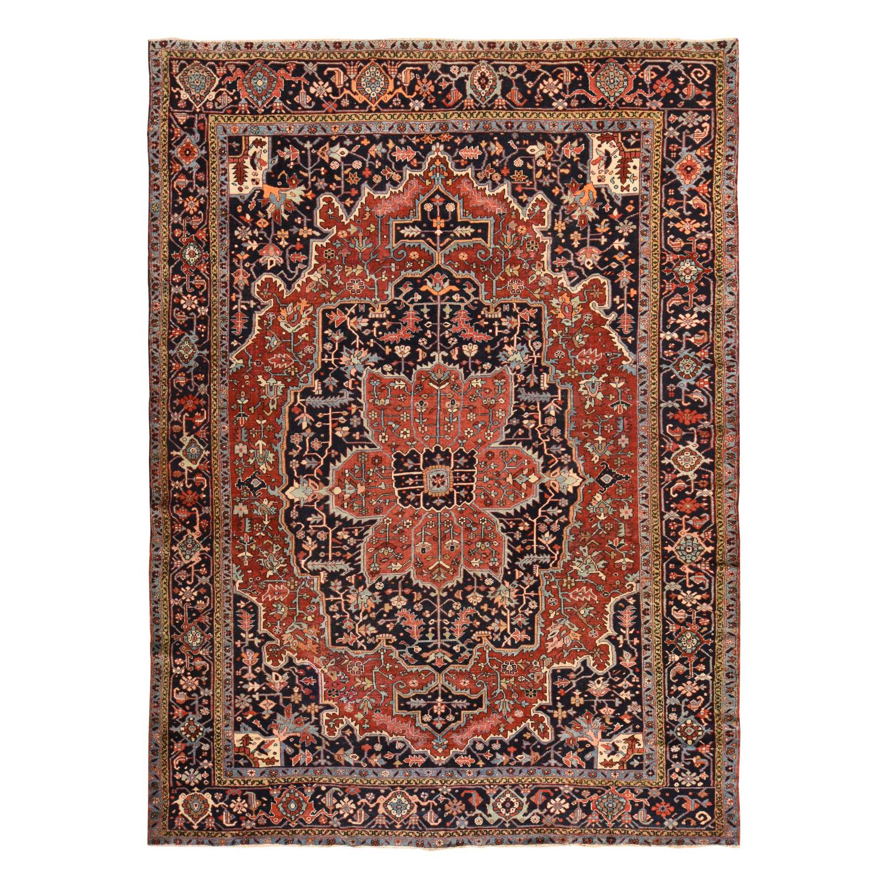8'10"x12'2" Samba Red, Antique Persian Heriz, Clean, Even Wear, Large Medallion Design, 100% Wool, Hand Knotted, Oriental Rug HR78468