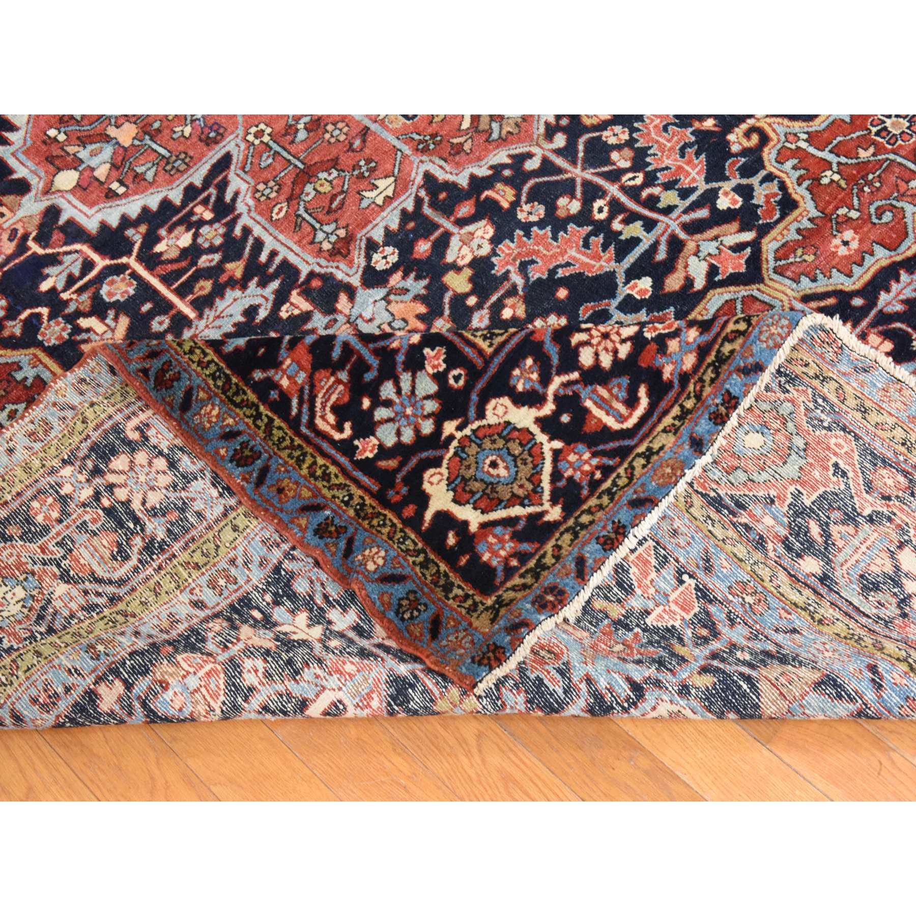 8'10"x12'2" Samba Red, Antique Persian Heriz, Clean, Even Wear, Large Medallion Design, 100% Wool, Hand Knotted, Oriental Rug HR78468 - Image 6