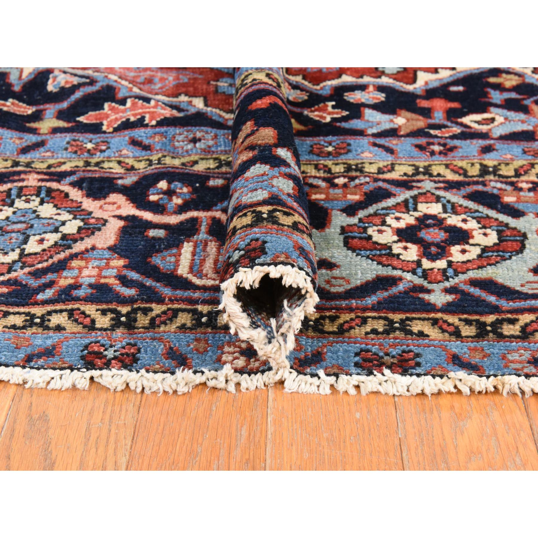 8'10"x12'2" Samba Red, Antique Persian Heriz, Clean, Even Wear, Large Medallion Design, 100% Wool, Hand Knotted, Oriental Rug HR78468 - Image 7
