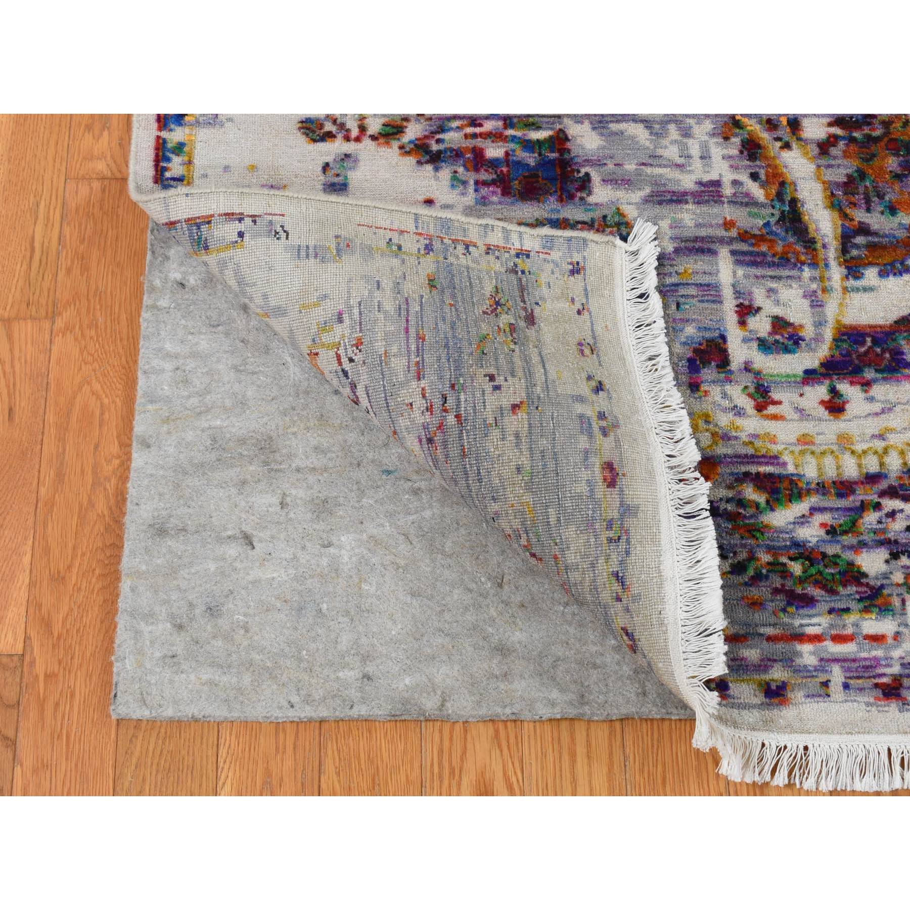 9'x12' Little Princess Purple, COLORFUL ERASED ROSSETS, Sari Silk with Textured Wool, Hand Knotted, Oriental Rug HR87116 - Image 4