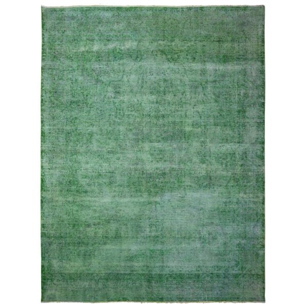 9'7"x12'7" Forest Green, Vintage Persian Kerman, Erased Design, Sides Secured Professionally, Hand Knotted, Worn Out Look, Soft And Shiny Wool, Oriental Rug HR89450