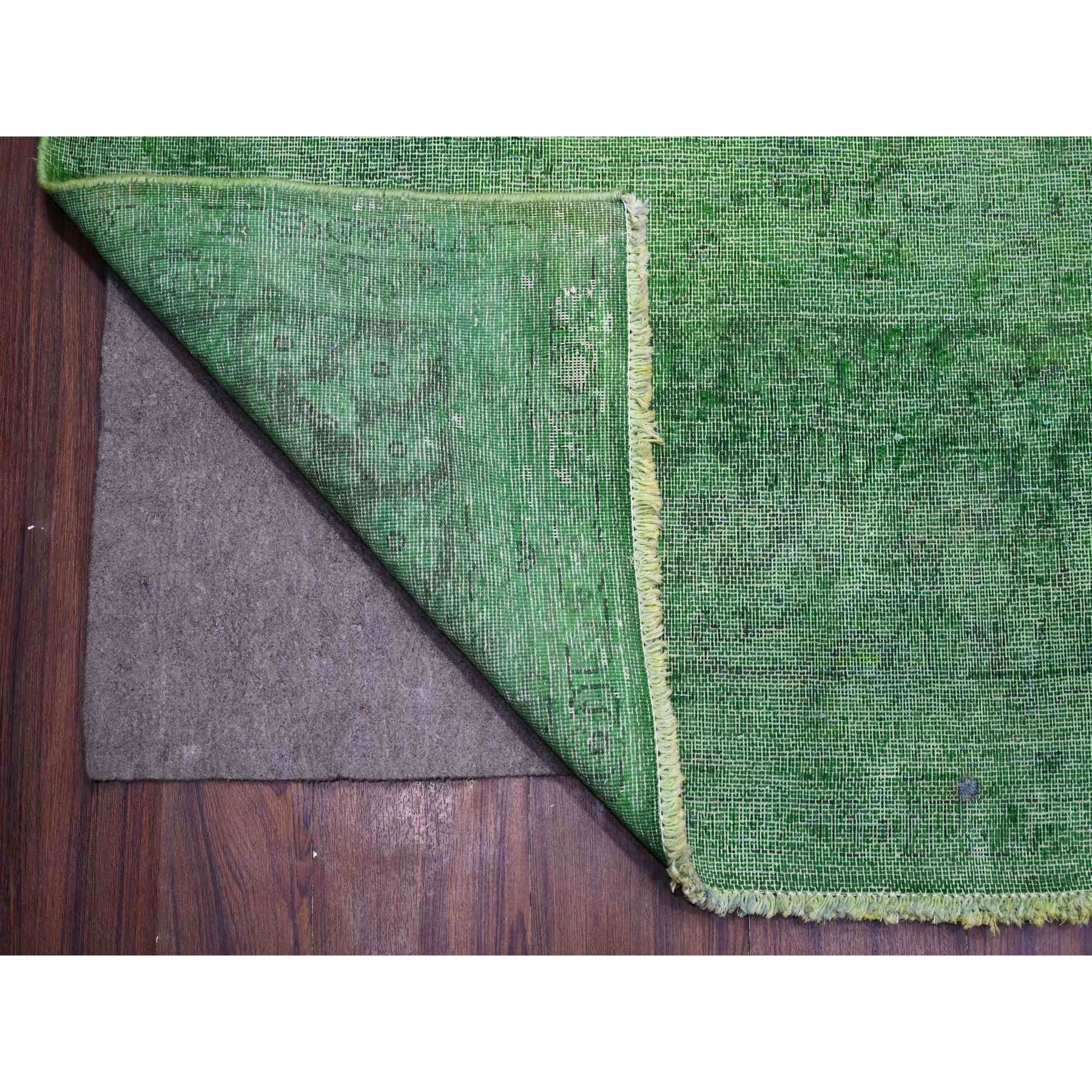 9'7"x12'7" Forest Green, Vintage Persian Kerman, Erased Design, Sides Secured Professionally, Hand Knotted, Worn Out Look, Soft And Shiny Wool, Oriental Rug HR89450 - Image 4