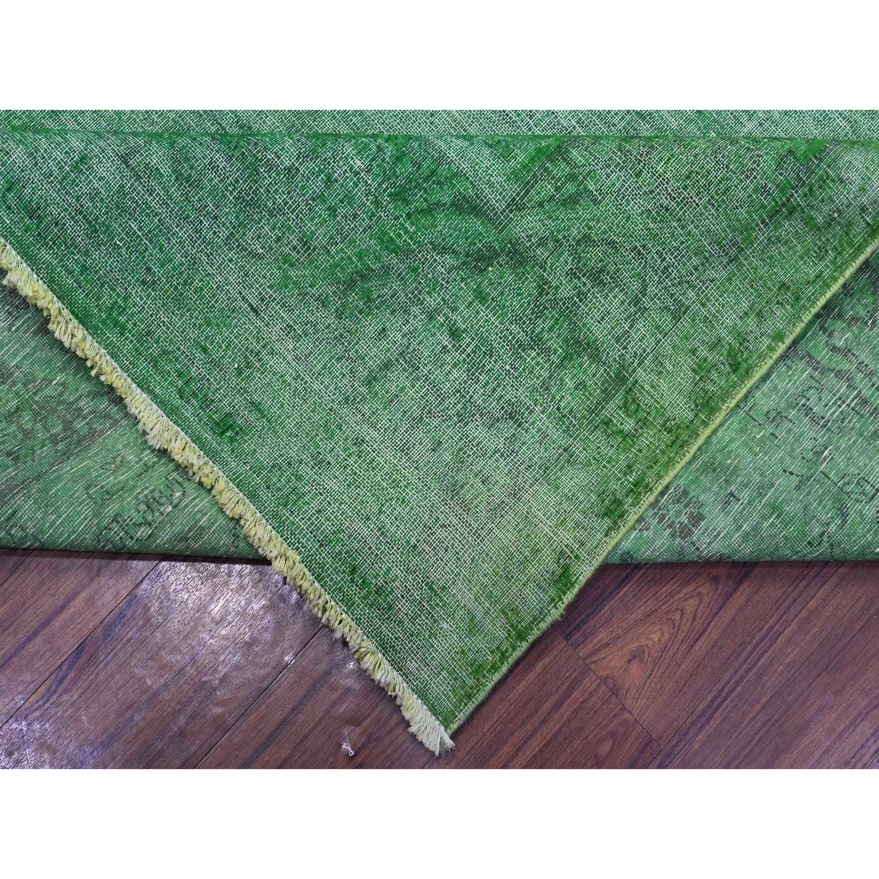 9'7"x12'7" Forest Green, Vintage Persian Kerman, Erased Design, Sides Secured Professionally, Hand Knotted, Worn Out Look, Soft And Shiny Wool, Oriental Rug HR89450 - Image 6