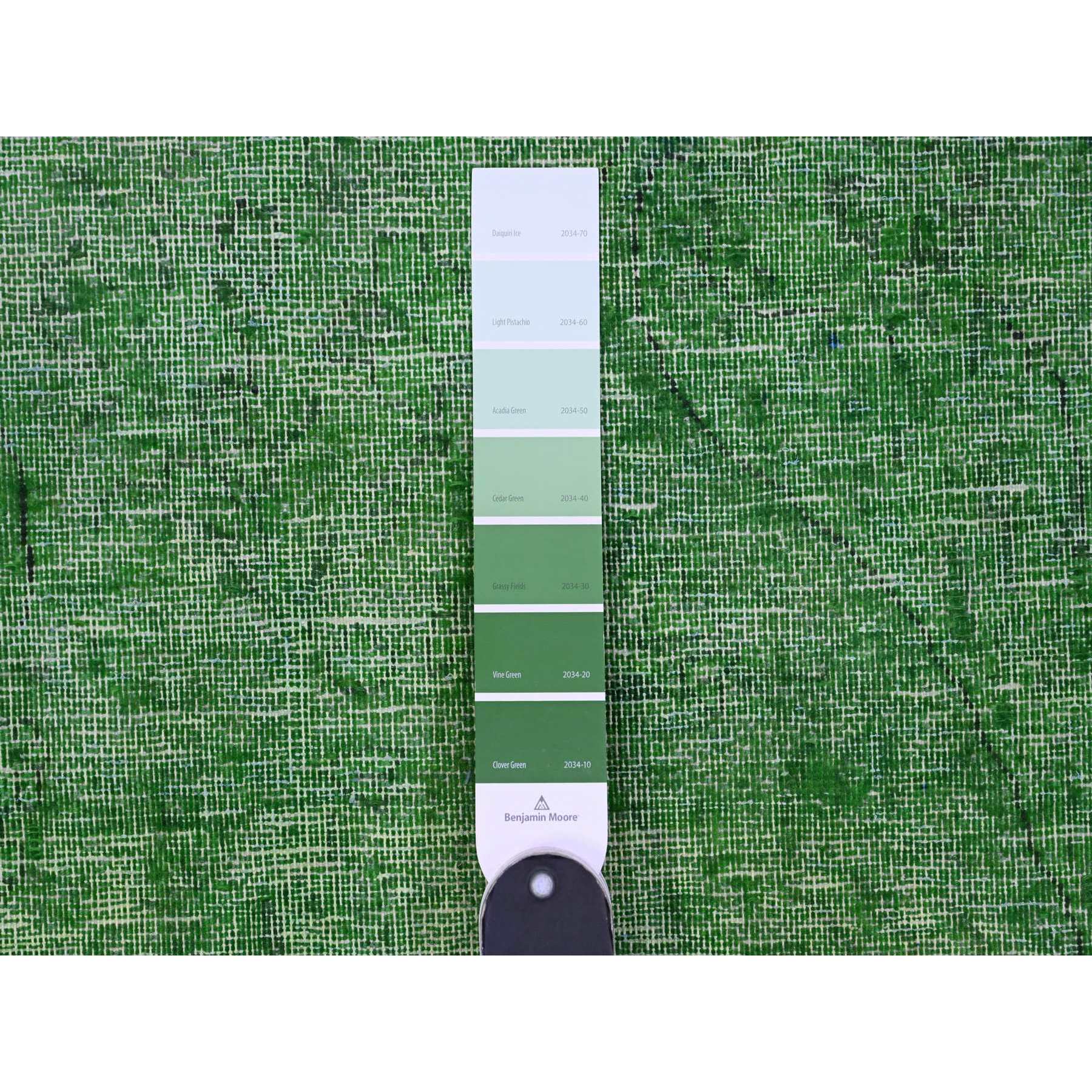 9'7"x12'7" Forest Green, Vintage Persian Kerman, Erased Design, Sides Secured Professionally, Hand Knotted, Worn Out Look, Soft And Shiny Wool, Oriental Rug HR89450 - Image 7