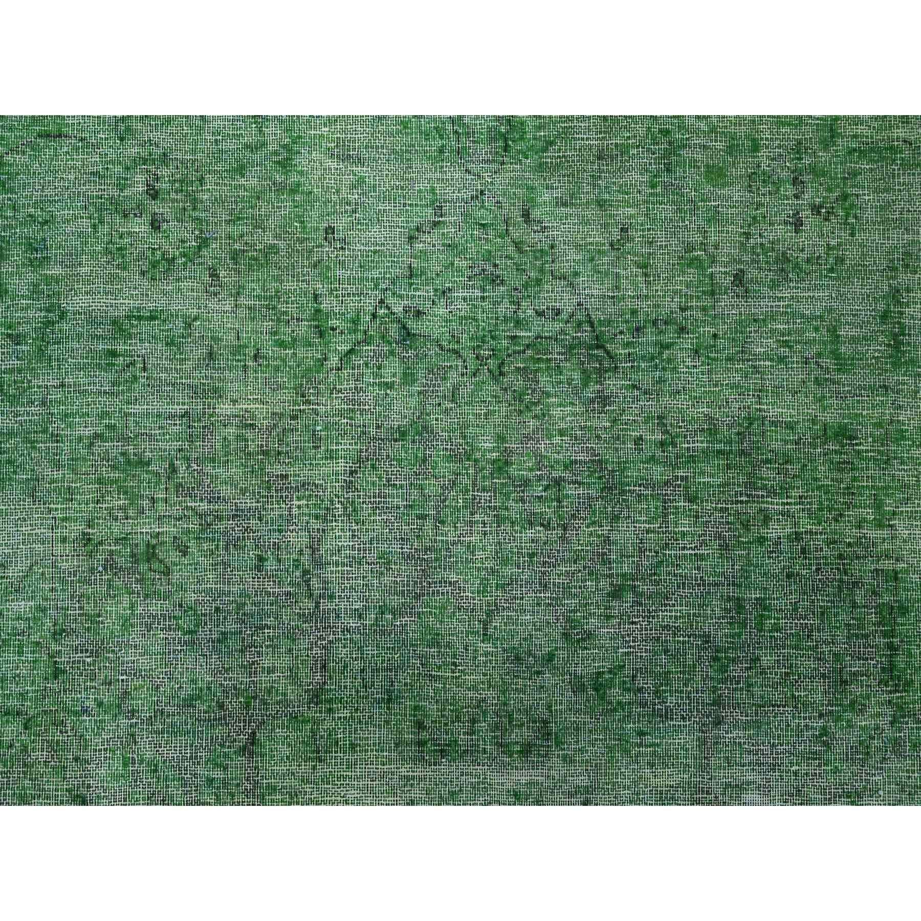9'7"x12'7" Forest Green, Vintage Persian Kerman, Erased Design, Sides Secured Professionally, Hand Knotted, Worn Out Look, Soft And Shiny Wool, Oriental Rug HR89450 - Image 8