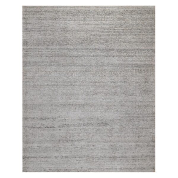 8'1"x10'2" Light Gray with Soft Colors, Nepali Weave, Modern Design, Undyed Natural Wool, Shaved Low, Tone on Tone, Hand Knotted, Oriental Rug HR91409