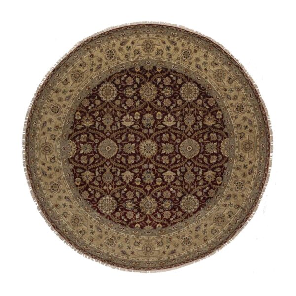8'1"x8'1" Wine Red, Hereke with All Over Design, 300 KPSI, Wool and Silk, Hand Knotted, Round, Oriental Rug HR91438