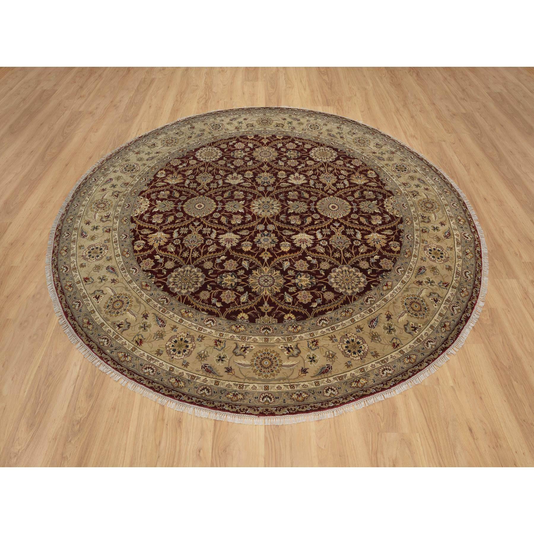 8'1"x8'1" Wine Red, Hereke with All Over Design, 300 KPSI, Wool and Silk, Hand Knotted, Round, Oriental Rug HR91438 - Image 2
