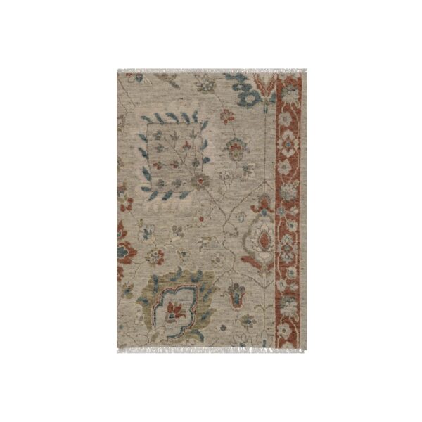 2'2"x3'1" Beige, Broken Pattern with Oushak Design, Borderless, Hand Knotted, Pure Wool, Fragment, Mat, Sample, Oriental Rug HR91464
