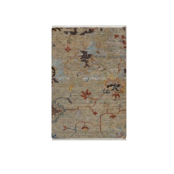 2'1"x3'1" Oak Brown, Broken Pattern with Oushak Design, Borderless, 100% Wool, Hand Knotted, Mat, Sample, Oriental Rug HR91466