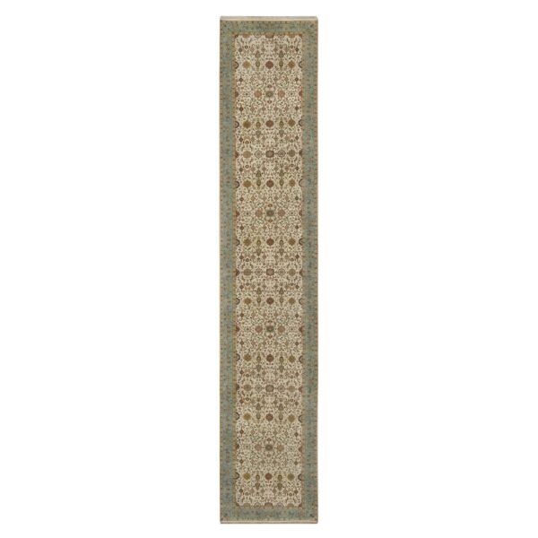 3'x15'6" Chiffon White, Kashan Design, 300 KPSI, Hand Spun New Zealand Wool, Hand Knotted, XL Runner, Oriental Rug HR91474