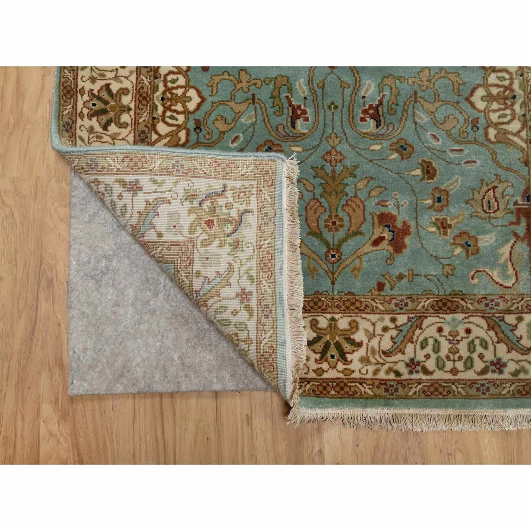 2'9"x19'8" Cerulean Blue, Tabriz Revival, Hand Knotted, Hand Spun New Zealand Wool, 300 KPSI, XL Runner, Oriental Rug HR91477 - Image 3
