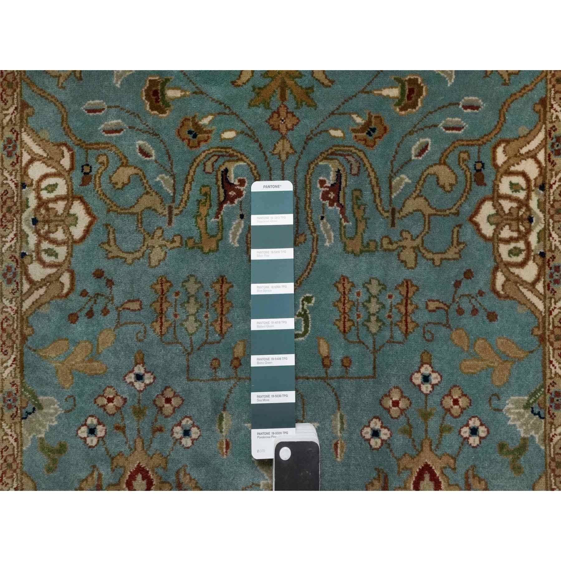 2'9"x19'8" Cerulean Blue, Tabriz Revival, Hand Knotted, Hand Spun New Zealand Wool, 300 KPSI, XL Runner, Oriental Rug HR91477 - Image 4
