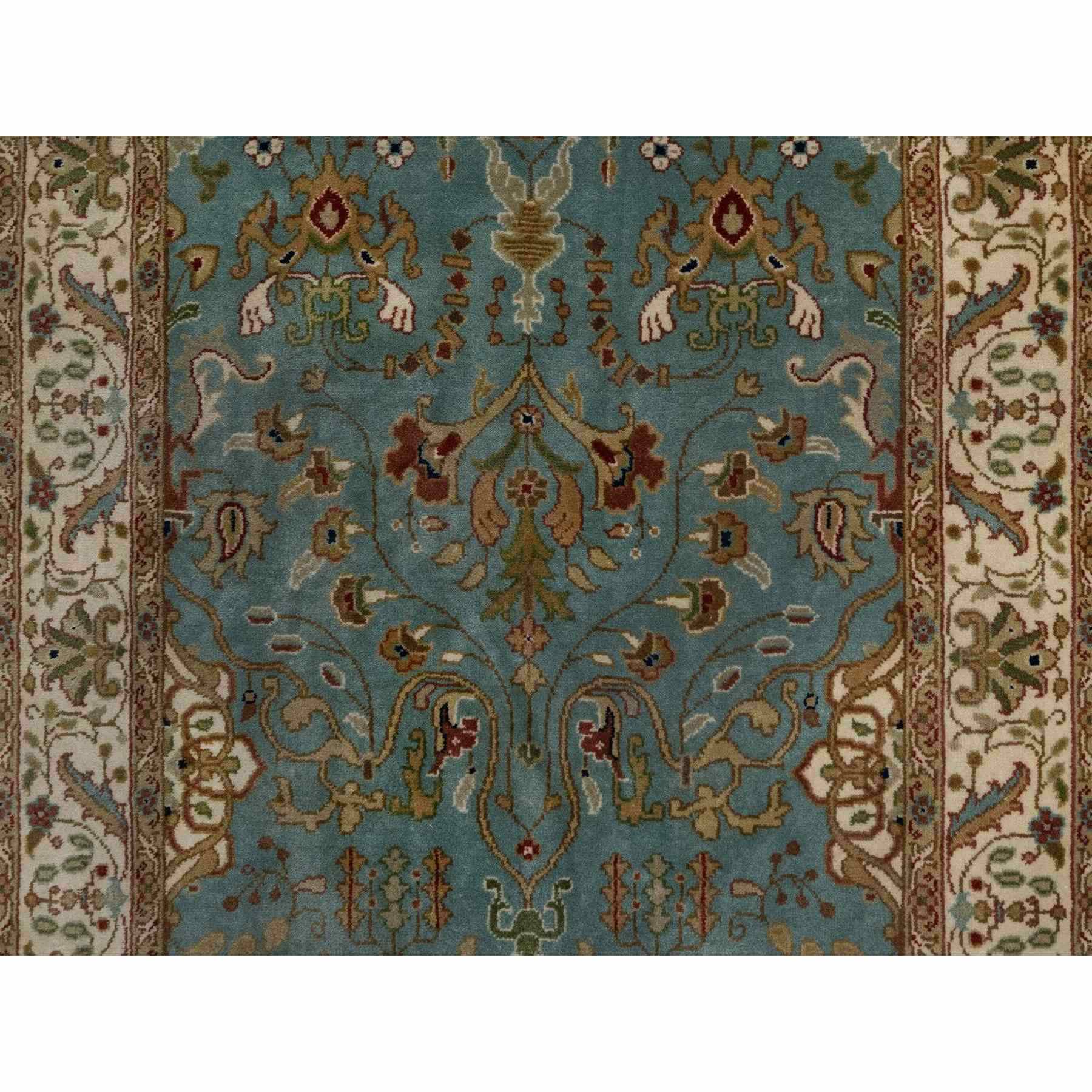 2'9"x19'8" Cerulean Blue, Tabriz Revival, Hand Knotted, Hand Spun New Zealand Wool, 300 KPSI, XL Runner, Oriental Rug HR91477 - Image 5