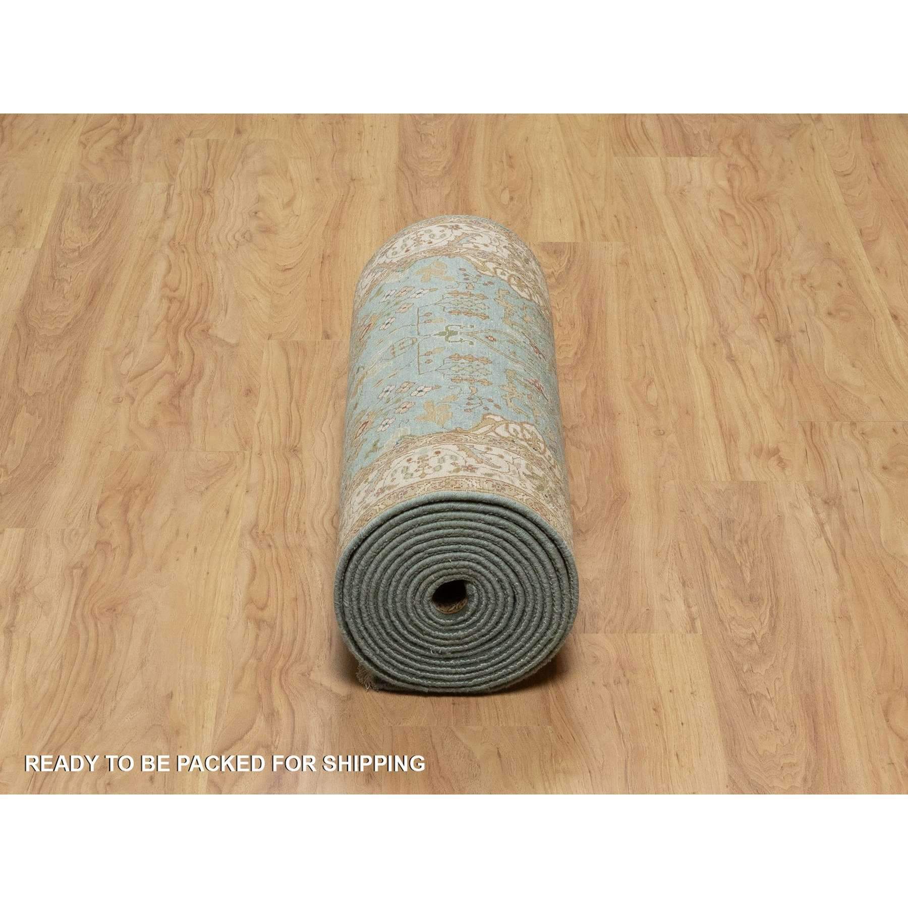 2'9"x19'8" Cerulean Blue, Tabriz Revival, Hand Knotted, Hand Spun New Zealand Wool, 300 KPSI, XL Runner, Oriental Rug HR91477 - Image 6