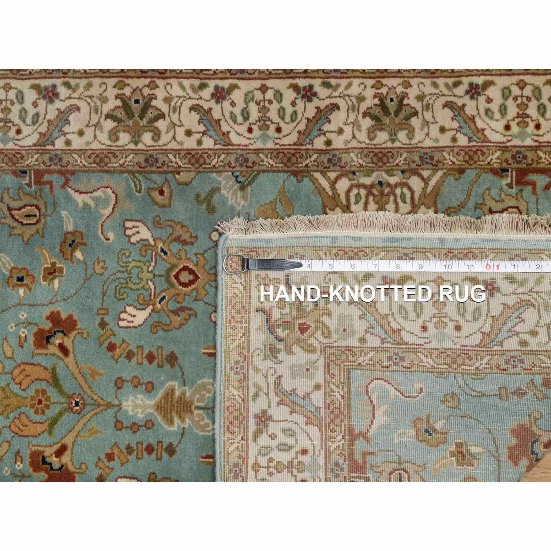 2'9"x19'8" Cerulean Blue, Tabriz Revival, Hand Knotted, Hand Spun New Zealand Wool, 300 KPSI, XL Runner, Oriental Rug HR91477 - Image 8