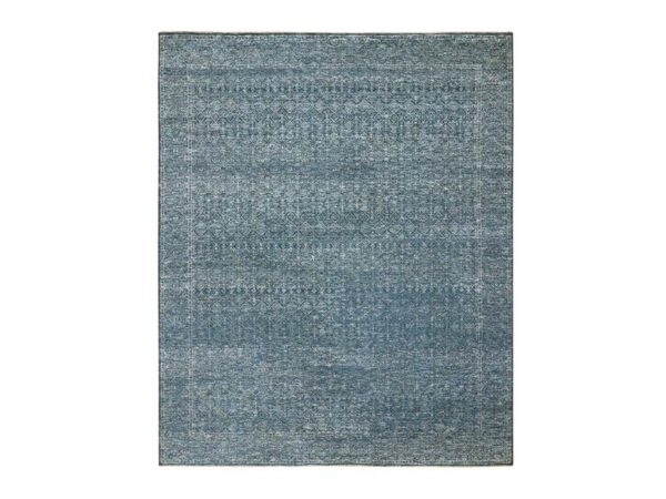 8'1"x10' Imperial Blue, Intricate Repetitive Geometric Tree Design, Tone on Tone, Hand Knotted, Wool and Silk, Oriental Rug HR76562