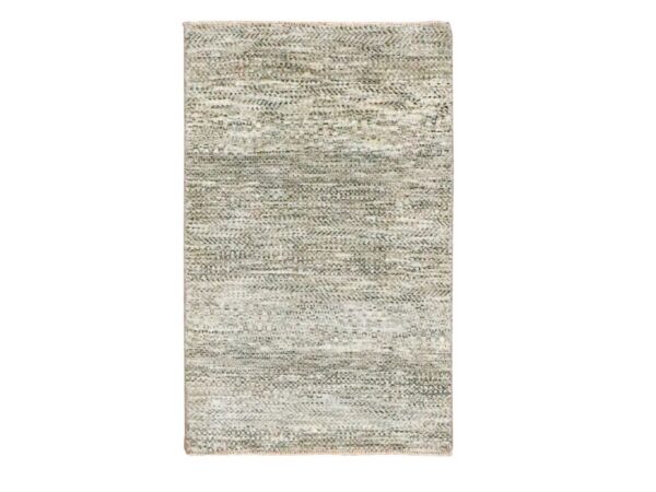2'x3' Beige, Modern Grass Design, Hand Knotted, Undyed Natural Wool, Tone on Tone, Mat, Sample, Oriental Rug HR76584