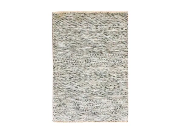 2'x3' Beige, Modern Grass Design, Tone on Tone, Hand Knotted, Undyed Natural Wool, Mat, Sample, Oriental Rug HR76586