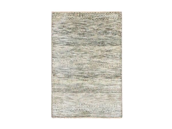 2'x3' Beige, Undyed Natural Wool, Modern Grass Design, Tone on Tone, Hand Knotted, Mat, Sample, Oriental Rug HR76587