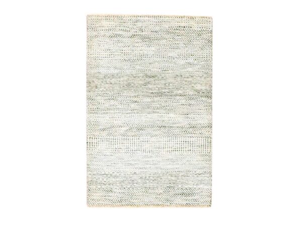 2'x3' Beige, Modern Grass Design, Undyed Natural Wool, Tone on Tone, Hand Knotted, Mat, Sample, Oriental Rug HR76588