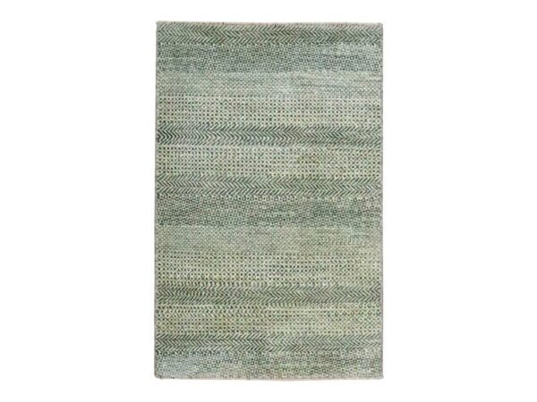 2'x3' Beige-Gray, Modern Grass Design, Tone on Tone, Hand Knotted, Undyed Natural Wool, Mat, Sample, Oriental Rug HR76594