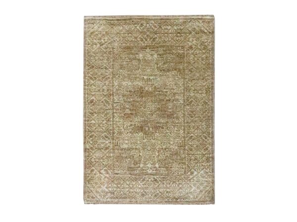 2'x3' Honey Brown, Intricate Repetitive Geometric Design, Tone on Tone, Wool and Silk, Hand Knotted, Mat, Sample, Oriental Rug HR76677