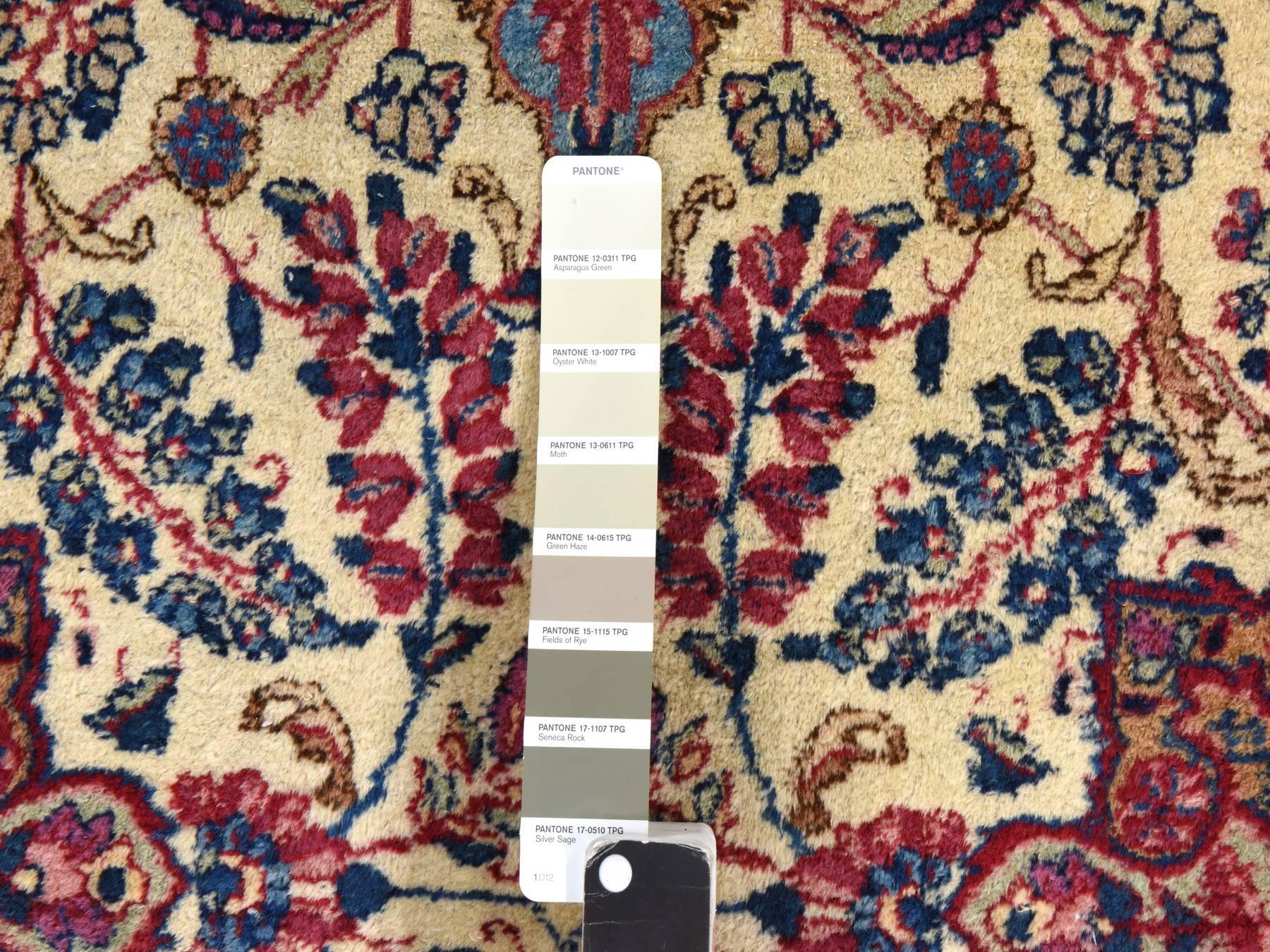 3'x12' Oyster White, Antique Persian Kerman, Hand Knotted, 100% Wool, Clean, Sides and Ends Professionally Secured, Good Condition, Runner, Oriental Rug HR78485 - Image 5