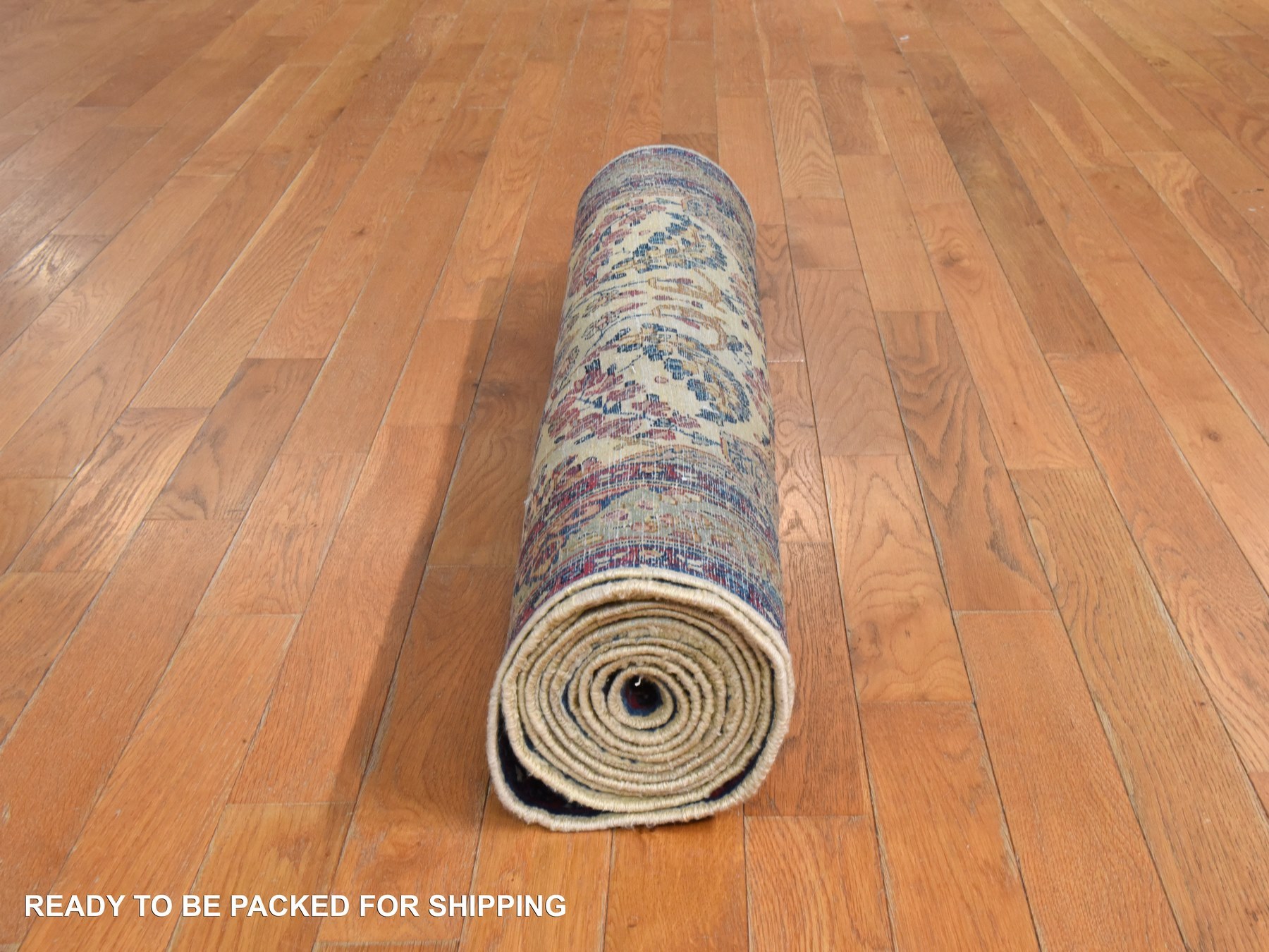 3'x12' Oyster White, Antique Persian Kerman, Hand Knotted, 100% Wool, Clean, Sides and Ends Professionally Secured, Good Condition, Runner, Oriental Rug HR78485 - Image 7