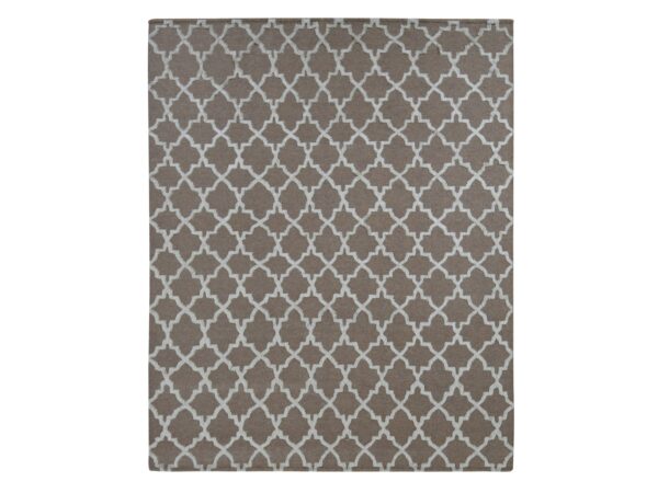 7'10"x9'9" Coffee Brown, Moroccan Crisscross Design, Pure Wool, Hand Knotted, Flat Weave and Pile Combination, Oriental Rug HR87026