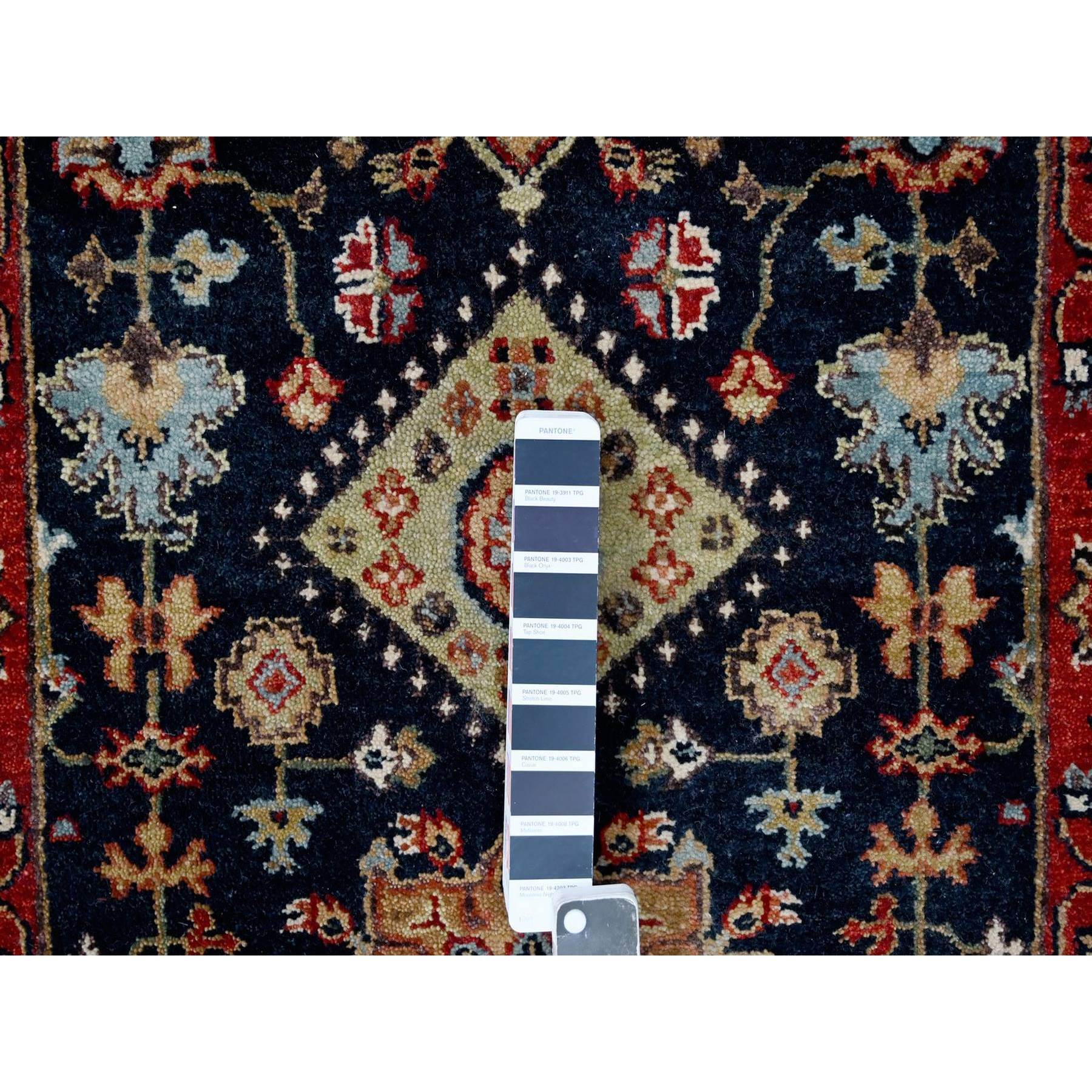 2'7"x6' Yale Blue, Karajeh Design with Geometric Medallions, Hand Knotted, Soft Wool, Runner, Oriental Rug HR10301 - Image 4