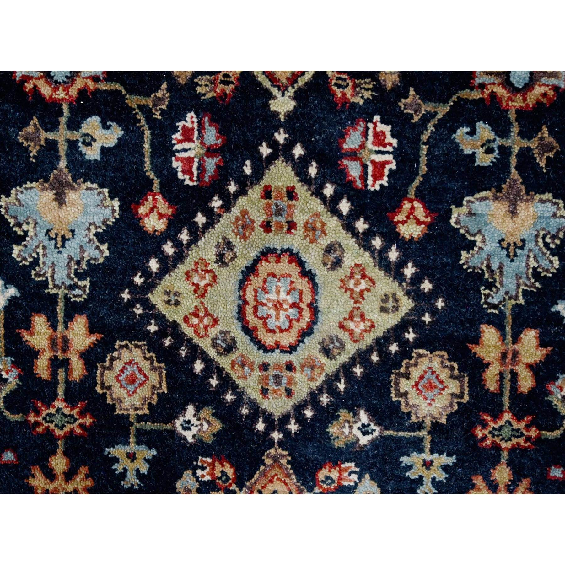 2'7"x6' Yale Blue, Karajeh Design with Geometric Medallions, Hand Knotted, Soft Wool, Runner, Oriental Rug HR10301 - Image 5