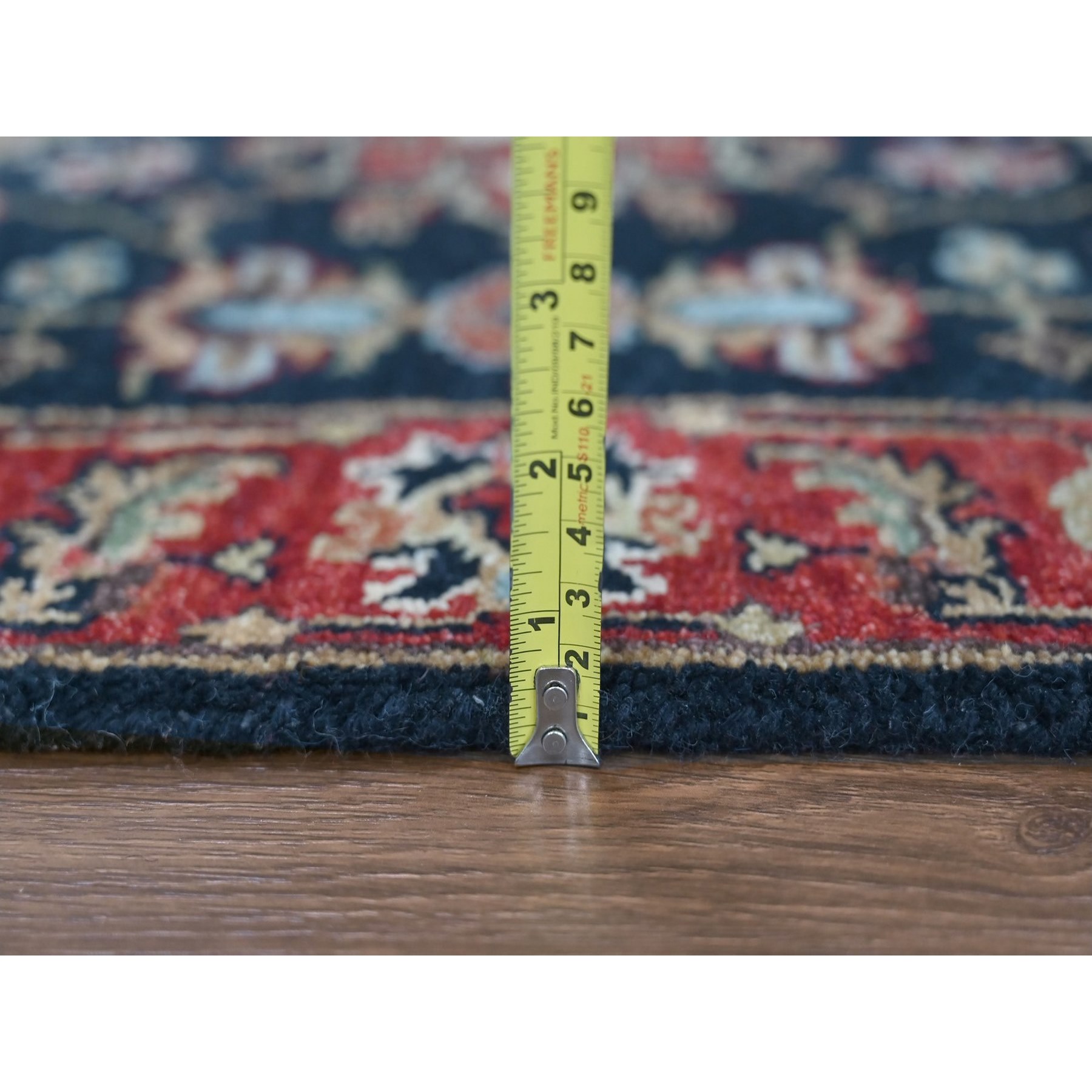 2'7"x6' Yale Blue, Karajeh Design with Geometric Medallions, Hand Knotted, Soft Wool, Runner, Oriental Rug HR10301 - Image 7