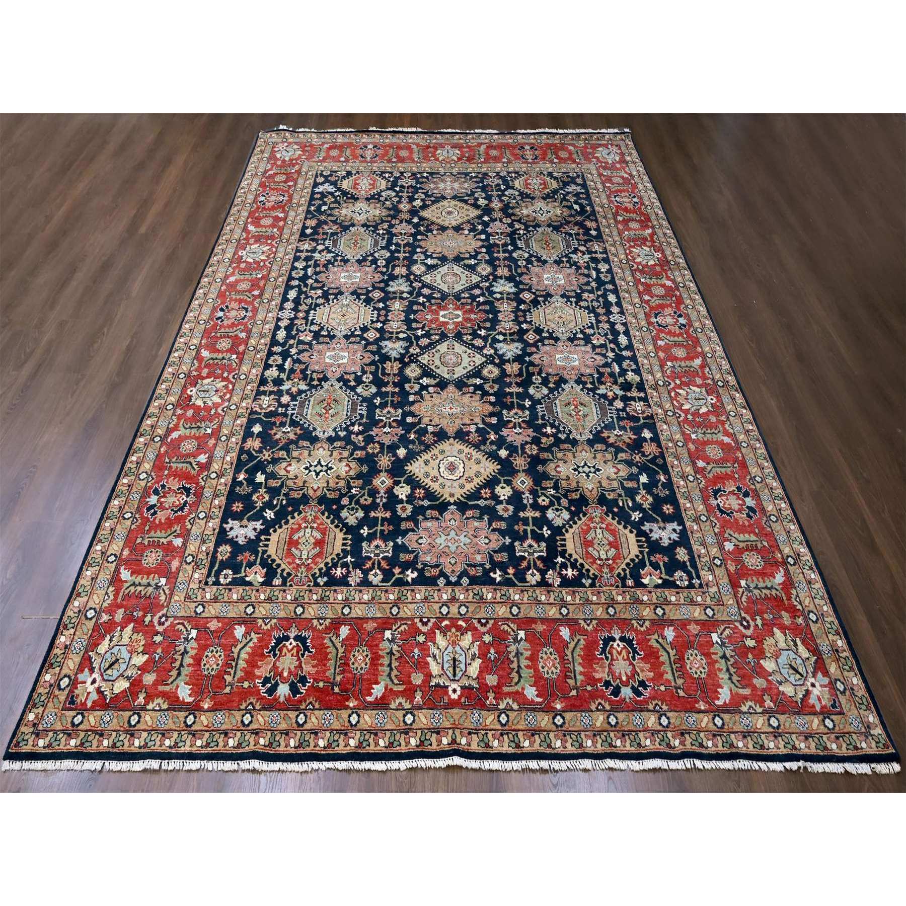 10'1"x13'10" Yale Blue, Karajeh Design with Geometric Medallions, Hand Knotted, Soft Wool, Oriental Rug HR10303 - Image 2