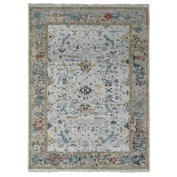 8'10"x11'10" Pastel Gray, Broken and Erased Persian Heriz All Over Design with Soft Color Palette, Dense Weave, Hand Knotted, Pure Wool, Oriental Rug HR10312