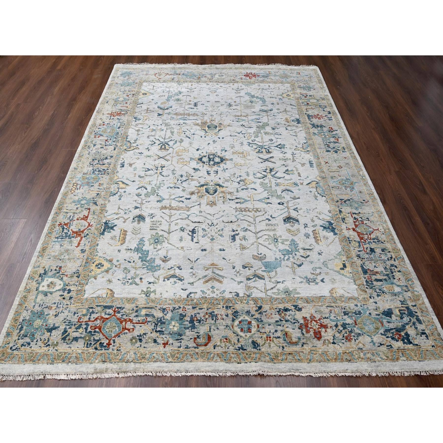 8'10"x11'10" Pastel Gray, Broken and Erased Persian Heriz All Over Design with Soft Color Palette, Dense Weave, Hand Knotted, Pure Wool, Oriental Rug HR10312 - Image 2