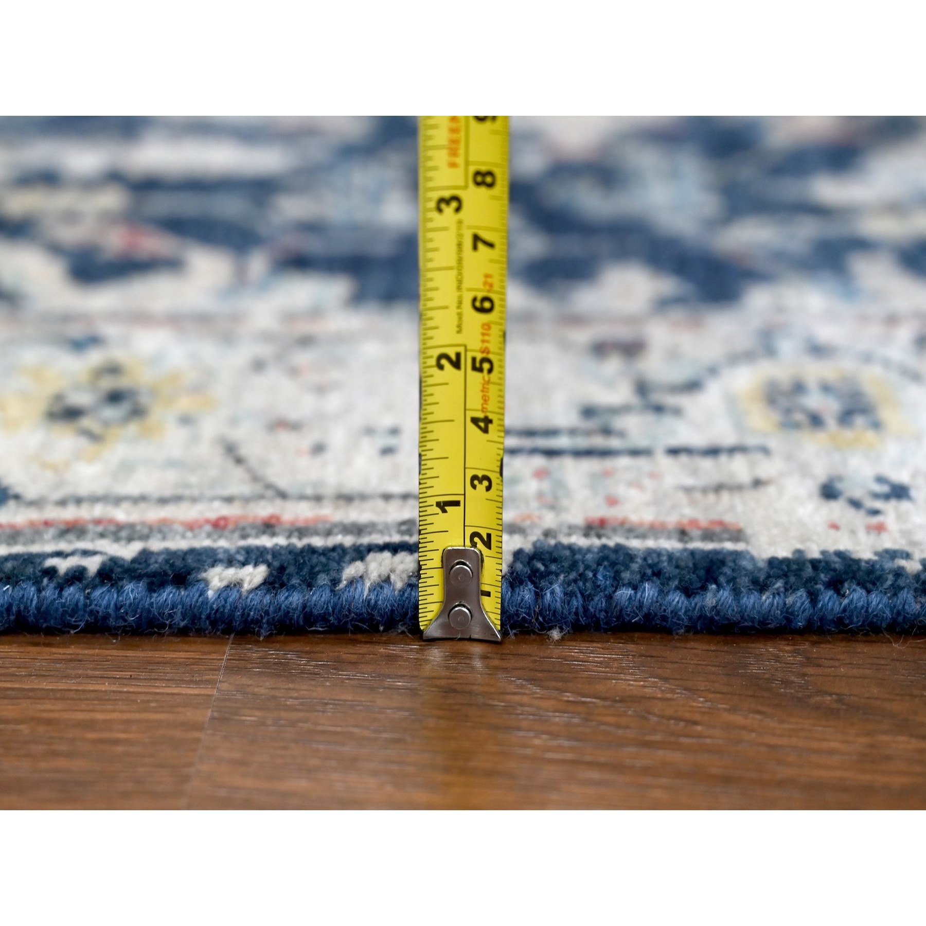 2'7"x8' Yale Blue, Broken and Erased Persian Heriz All Over Design, Soft Color Palette, Hand Knotted, 100% Wool, Denser Weave, Runner, Oriental Rug HR10313 - Image 7