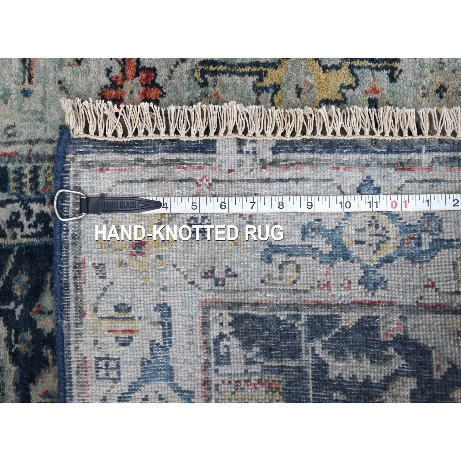 2'7"x8' Yale Blue, Broken and Erased Persian Heriz All Over Design, Soft Color Palette, Hand Knotted, 100% Wool, Denser Weave, Runner, Oriental Rug HR10313 - Image 8