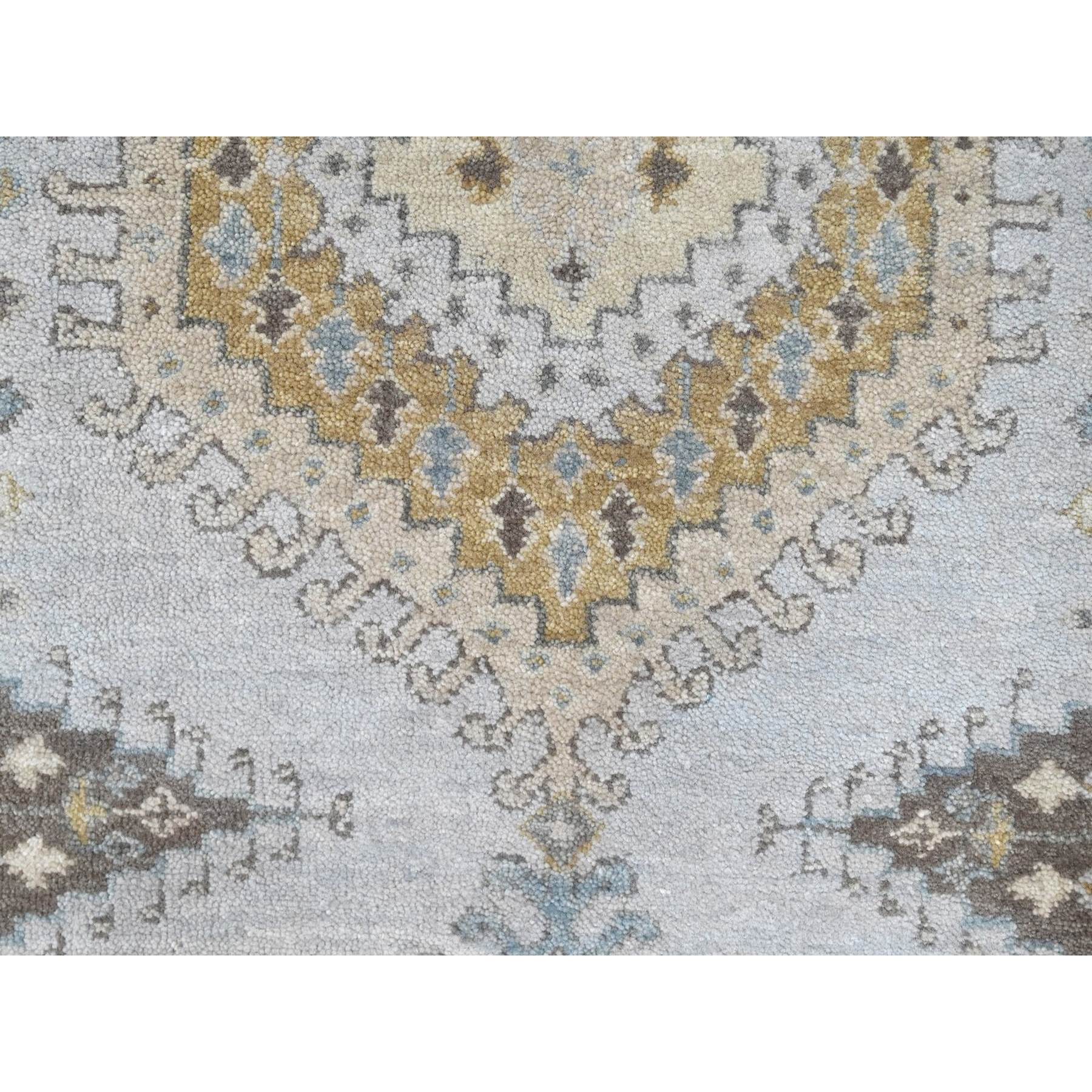 2'7"x7'10" Cloud Gray, Persian Village Inspired Geometric Elements Design, Hand Knotted, Pure Wool, Natural Dyes, Denser Weave, Runner, Oriental Rug HR10321 - Image 5