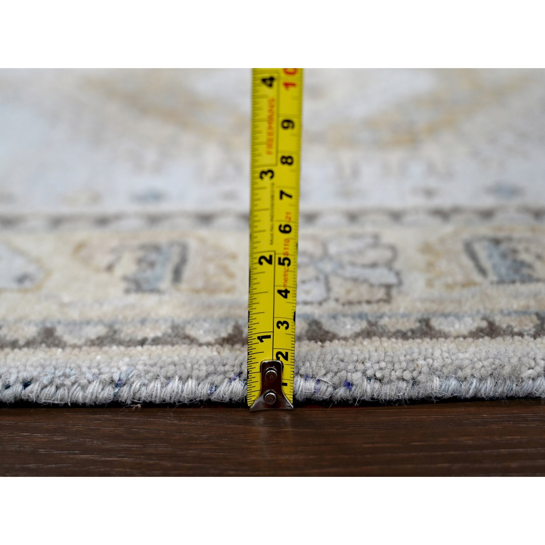 2'7"x7'10" Cloud Gray, Persian Village Inspired Geometric Elements Design, Hand Knotted, Pure Wool, Natural Dyes, Denser Weave, Runner, Oriental Rug HR10321 - Image 7
