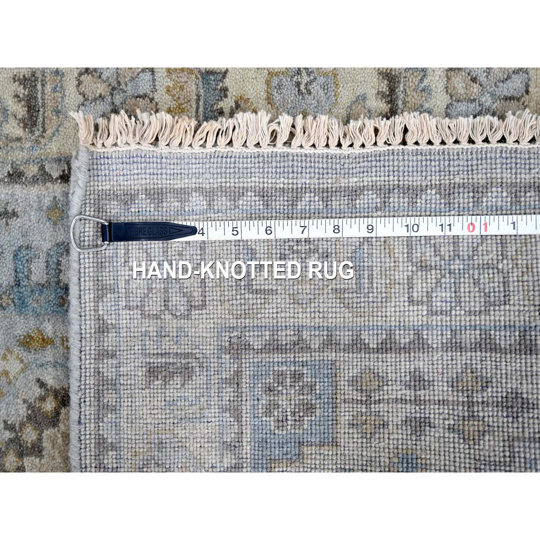2'7"x7'10" Cloud Gray, Persian Village Inspired Geometric Elements Design, Hand Knotted, Pure Wool, Natural Dyes, Denser Weave, Runner, Oriental Rug HR10321 - Image 8