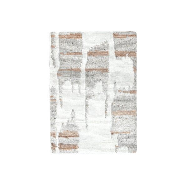 2'1"x3' Parchment White, Minimalist Swedish Design, Flat Weave with Pile, Hand Knotted, Organic Wool, Mat, Sample, Oriental Rug HR10337