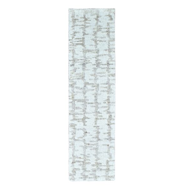 2'7"x9'10" Parchment White, Hand Knotted, Minimalist Swedish Design, 100% Wool, Runner, Oriental Rug HR10354