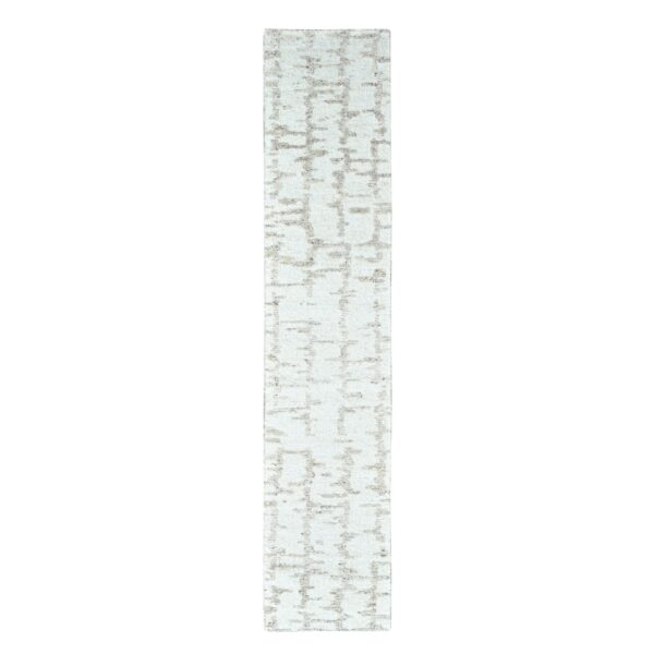 2'6"x11'10" Lace White, Minimalist Swedish Design, Hand Knotted, 100% Wool, Runner, Oriental Rug HR10358