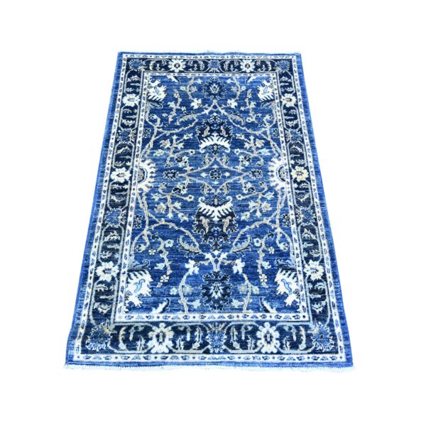 2'10"x4'8" Boeing Blue, Hand Knotted, Vegetable Dyes, Extra Soft Wool, Peshawar All Over Mahal Design, XL Runner Oriental Rug HR74473