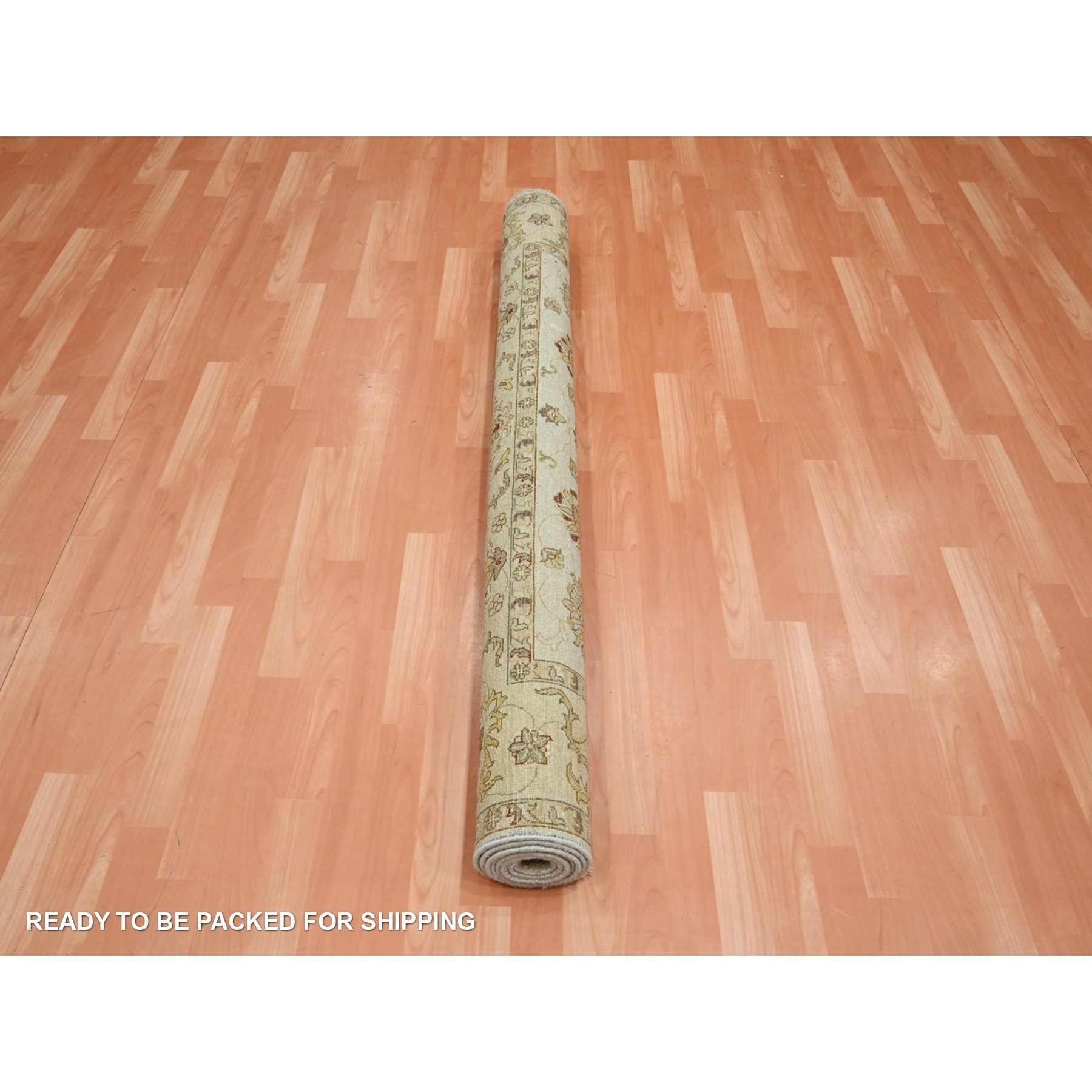5'6"x8'1" Linen White, Pure Wool, Agra with Ziegler Design, Colorful Leaf Pattern, Zero Pile, Hand Knotted, Oriental Rug HR76361 - Image 5