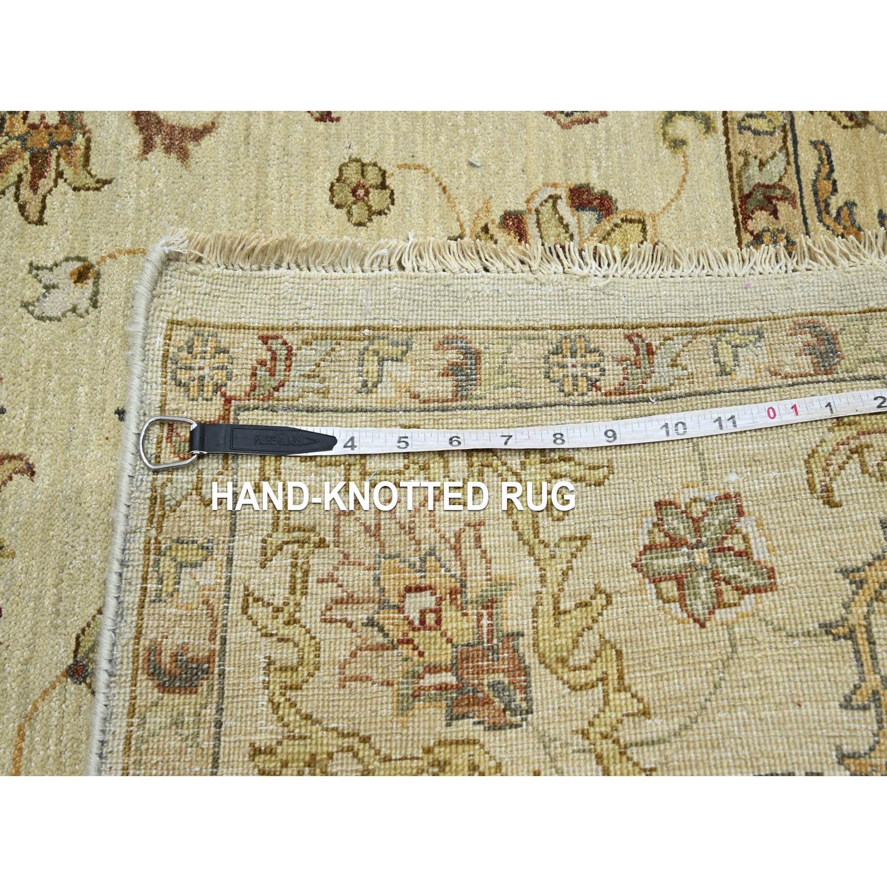 5'6"x8'1" Linen White, Pure Wool, Agra with Ziegler Design, Colorful Leaf Pattern, Zero Pile, Hand Knotted, Oriental Rug HR76361 - Image 7
