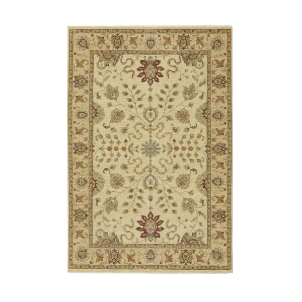 5'4"x8' Boulder White, Agra with Ziegler Design, Colorful Leaf Pattern, Pure Wool, Hand Knotted, Oriental Rug HR76363