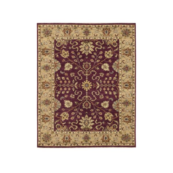 5'1"x6'5" Burgundy Red, Agra with Ziegler Design, Colorful Leaf Pattern, Hand Knotted, Pure Wool, Zero Pile, Oriental Rug HR76364